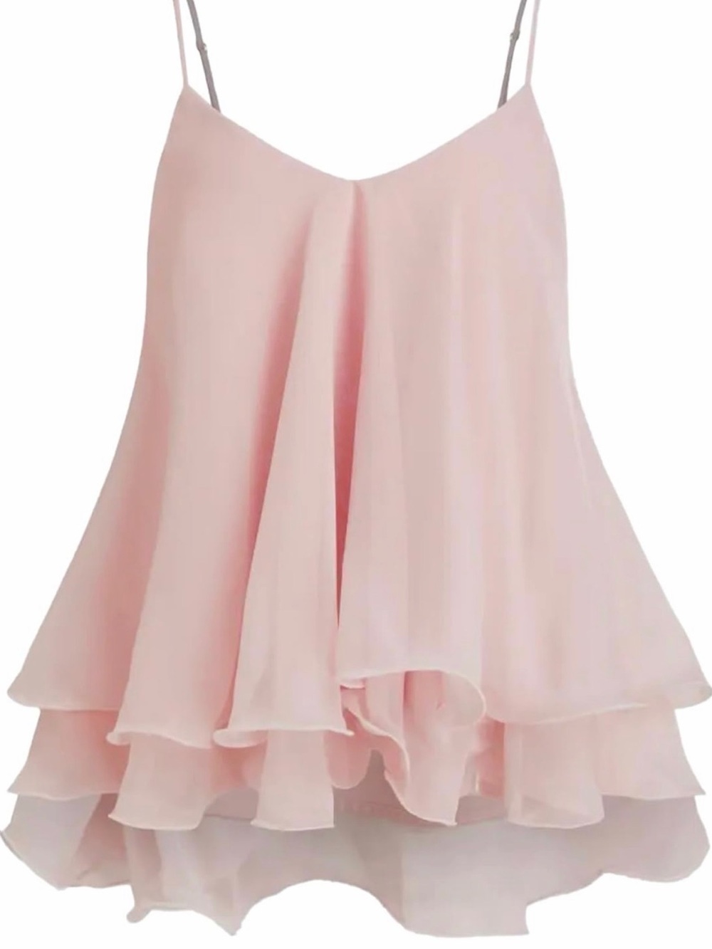 Feminine romantic baby pink layered chiffon lettuce hem top - Picture 6 of 10